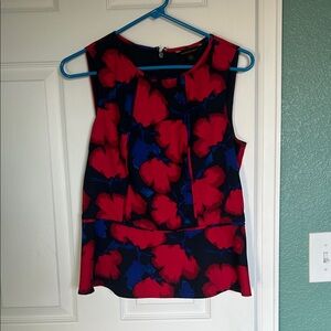Banana Republic Red and Blue Floral Peplum Blouse